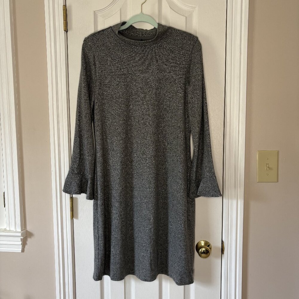 White House Black Market, Long Sleeve, Mock Neck, Gray Dress, Size L
